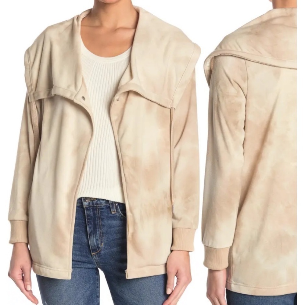 Bagatelle Tan Cream French Terry Draped Tie Dye Jacket